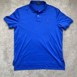 Polo Ralph Lauren Polo Shirt Mens Large Blue Pima Soft Touch Flesh Pony Preppy